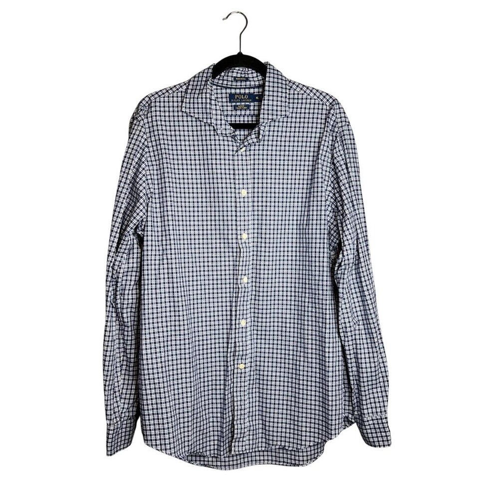 Polo‎ Ralph Lauren Collared Shirt Mens Size XL Slim Fit Blue Gingham Check